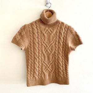Ralph Lauren cashmere sleeved cable knit sweater turtleneck tan size: L